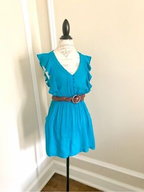 Picky Girl Teal Ruffled Short Dress w/Elastic Waist & Side Pockets Sz M